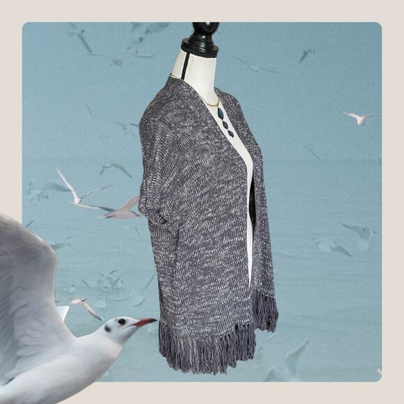 JOIE Gray Space Dye Sona Linen Blend Boho Fringe Open Front Cardigan Size XS S - Picture 5 of 8